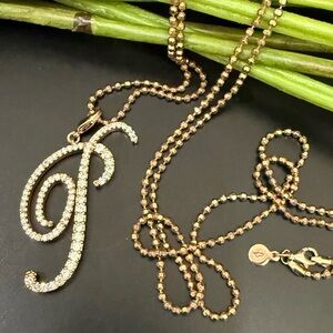 DANIEL ESPINOSA Rose Gold Initial P Pure Love Pave Crystal Pendant 37” Necklace